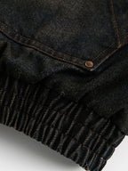 Boxy Faux Fur Collar Washed Denim Hooded Jacket