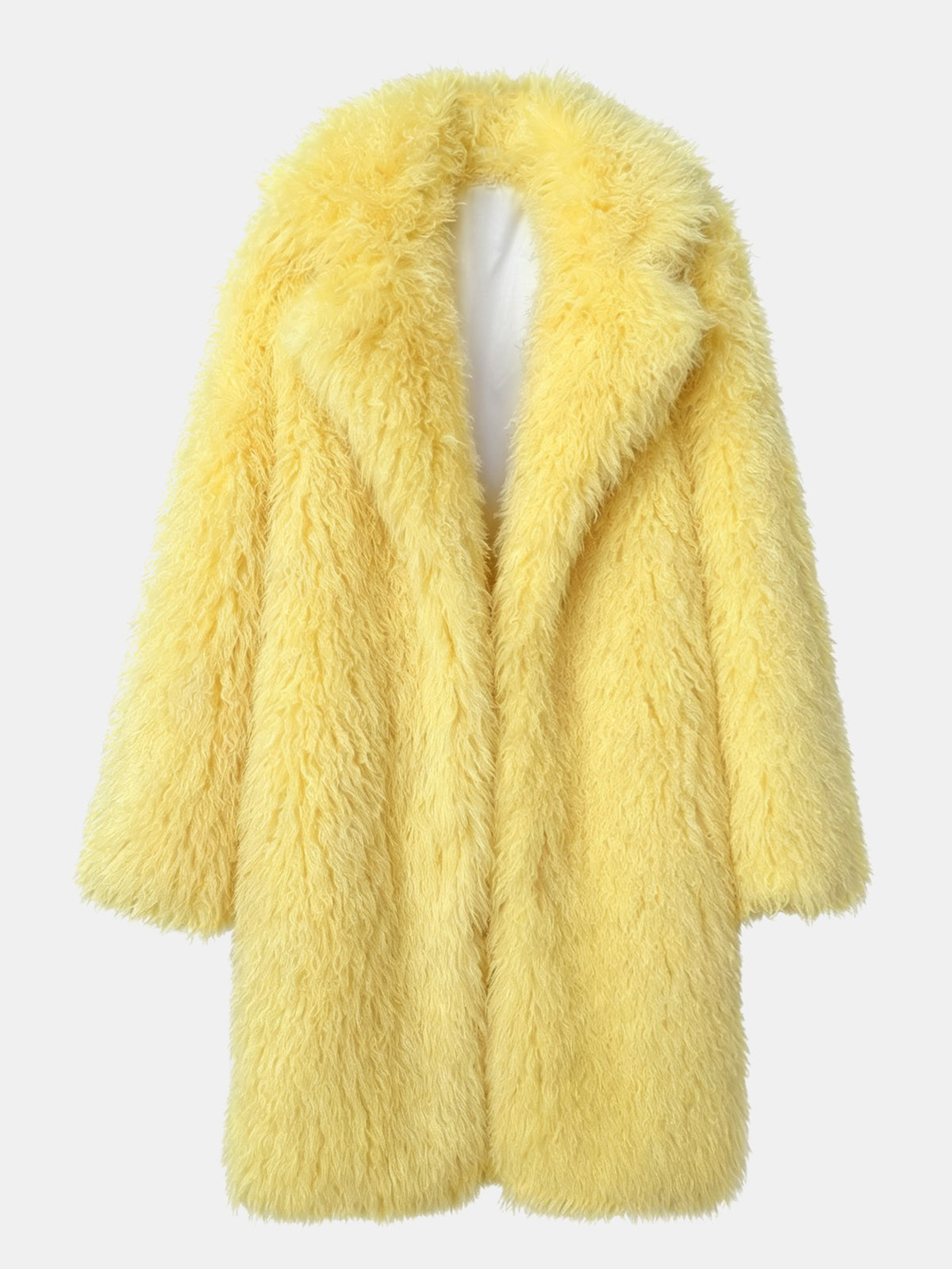 Women Solid Shaggy Faux Fur Mid-Long Coat Oversized Lapel Fluffy Furry Open Front Winter Outerwear