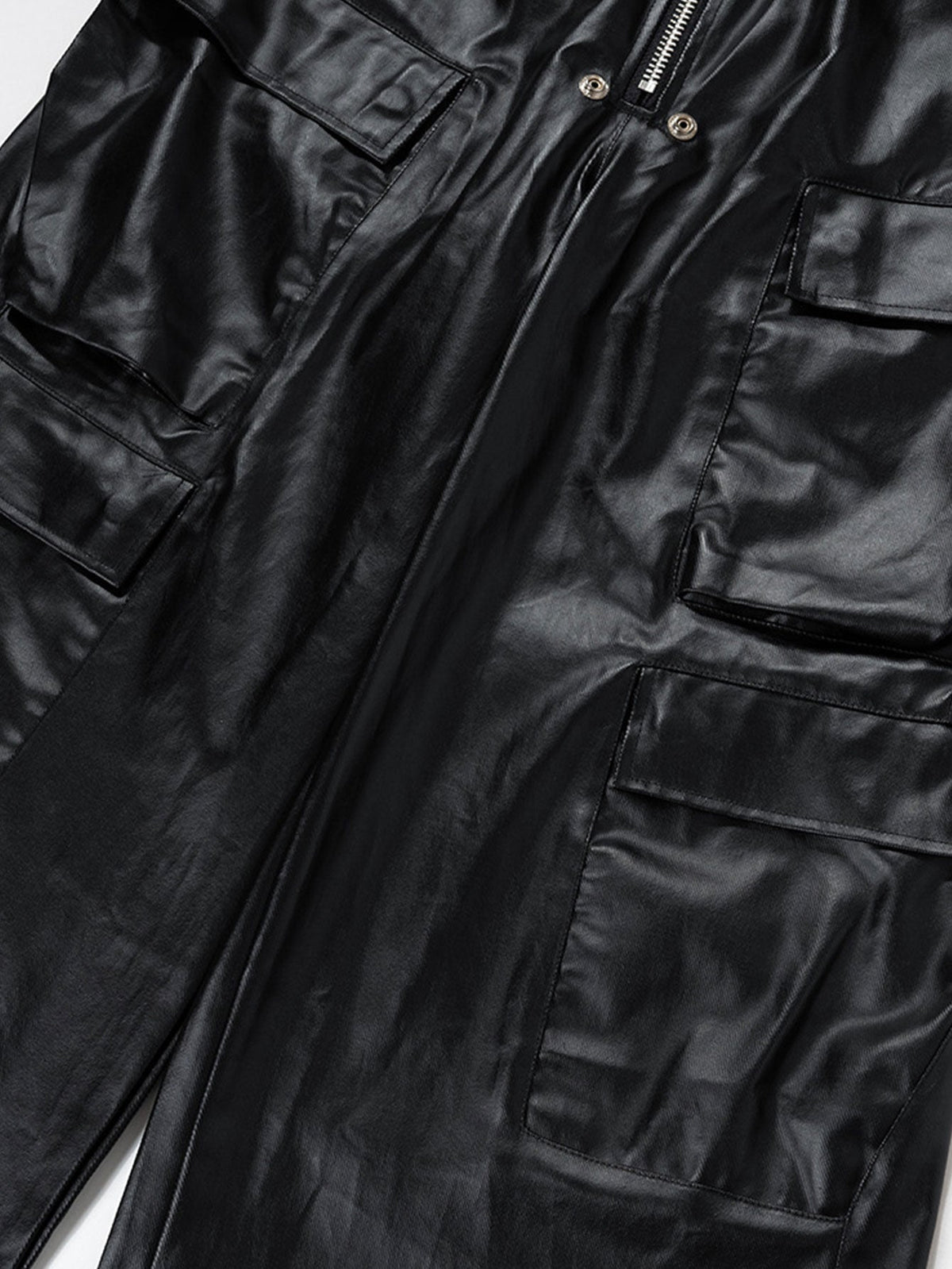PU Leather Cargo Wide-Leg Pants