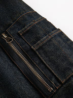 Boxy Faux Fur Collar Washed Denim Hooded Jacket