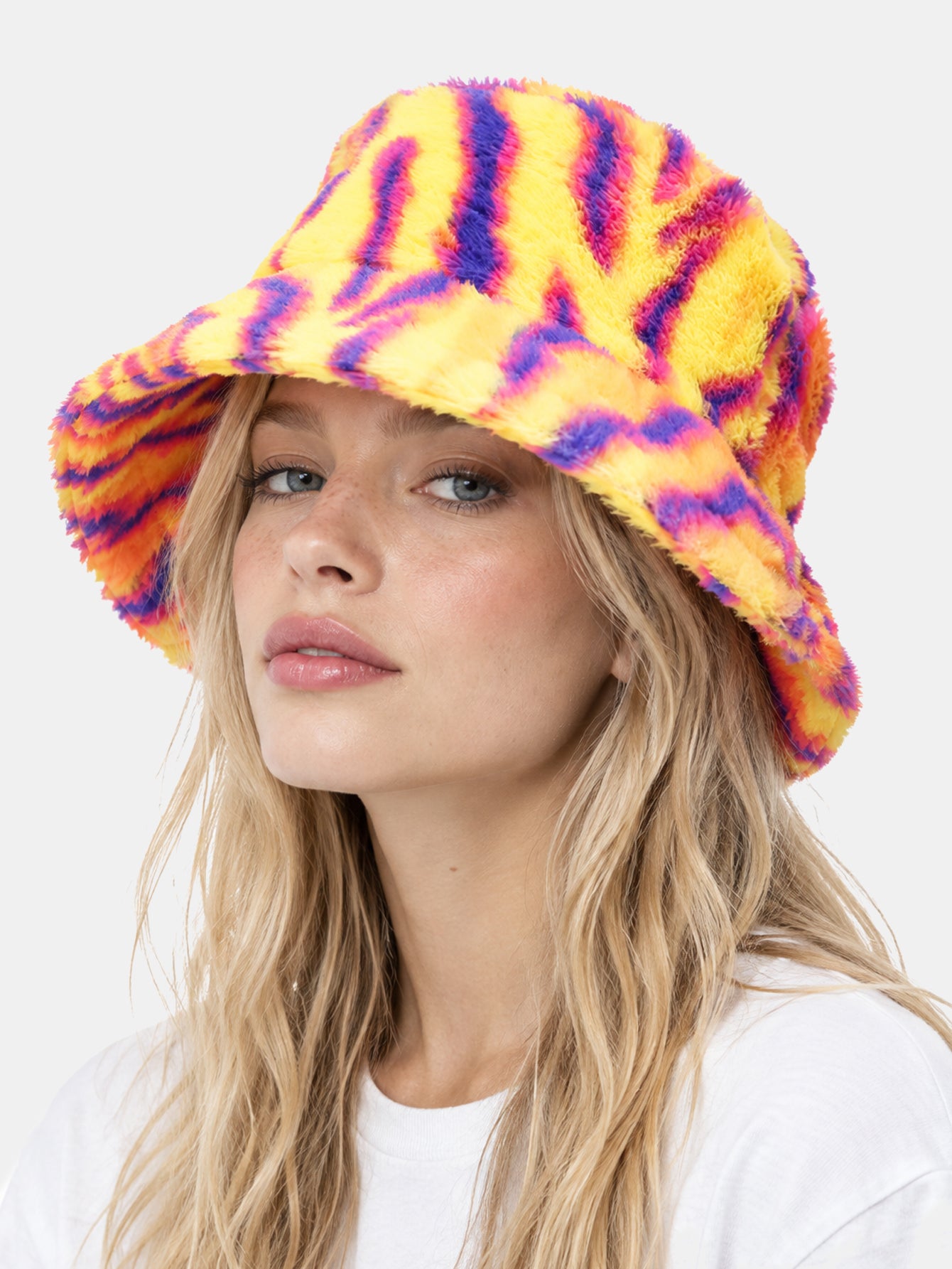 Faux Fur Tiger Striped Bucket Hat, Fluffy Plush Fisherman Hat