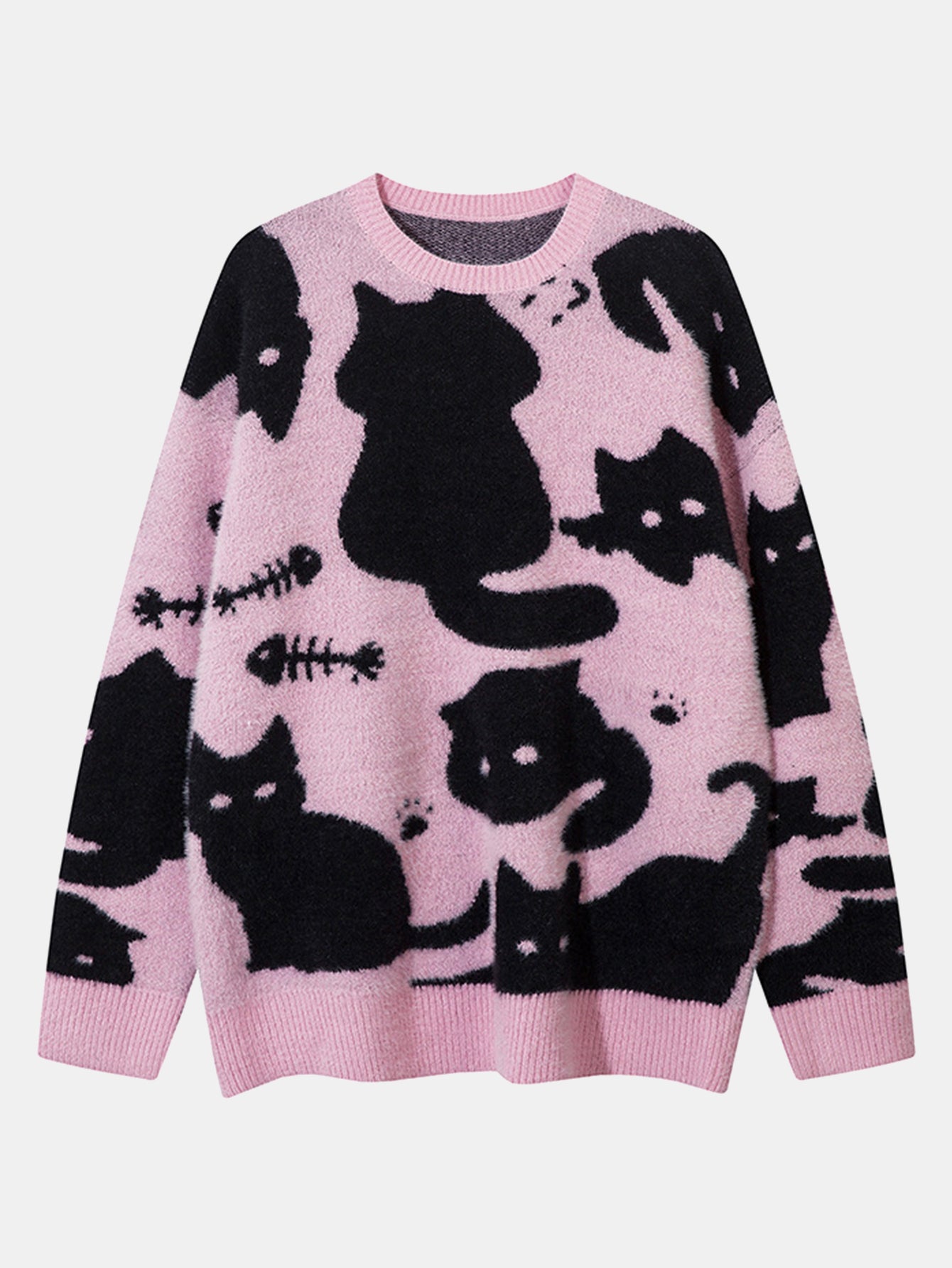 Black Cat Print Knit Sweater