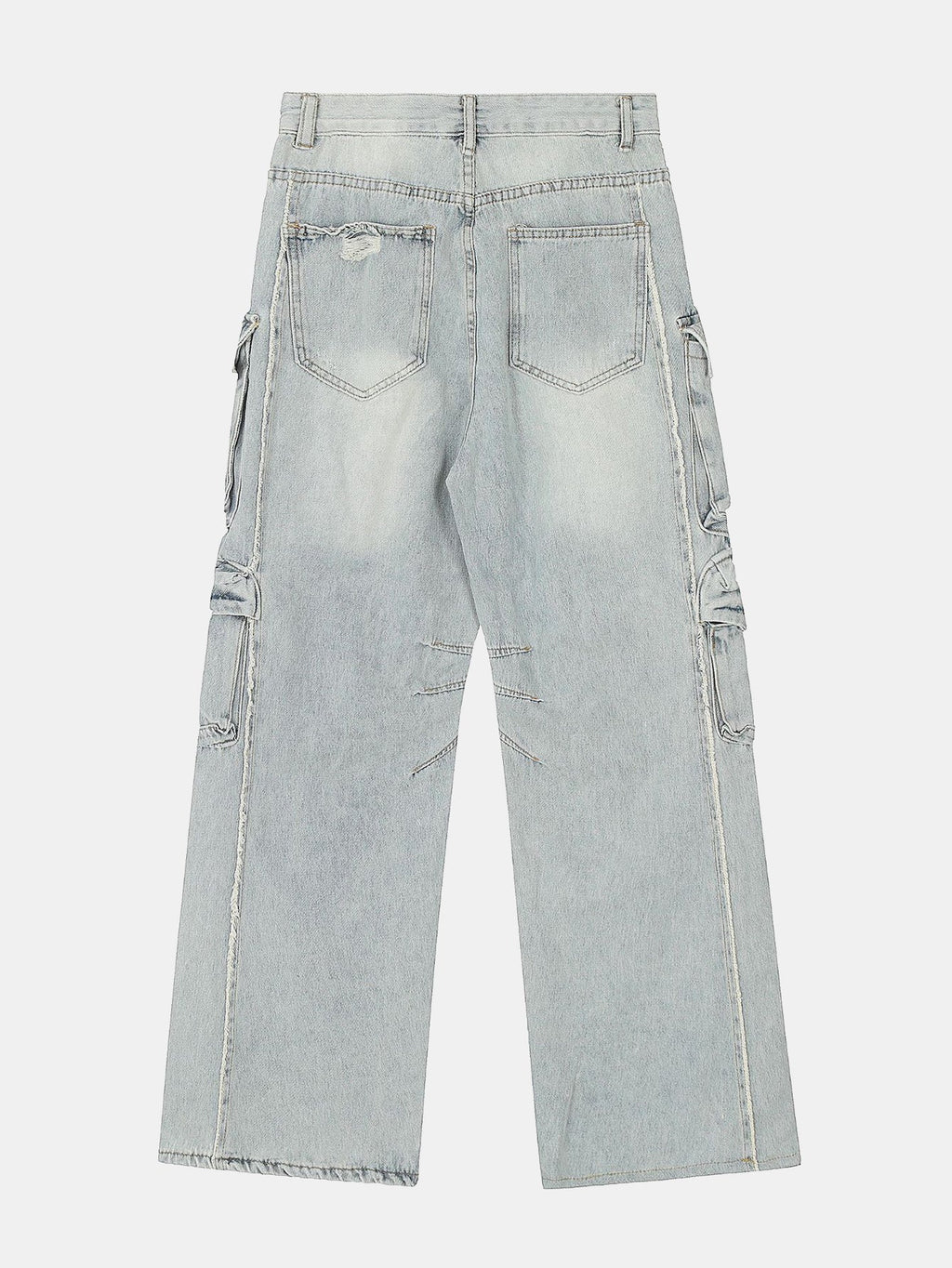 Washed Distressed Baggy Denim Cargo Pants