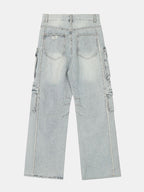Washed Distressed Baggy Denim Cargo Pants