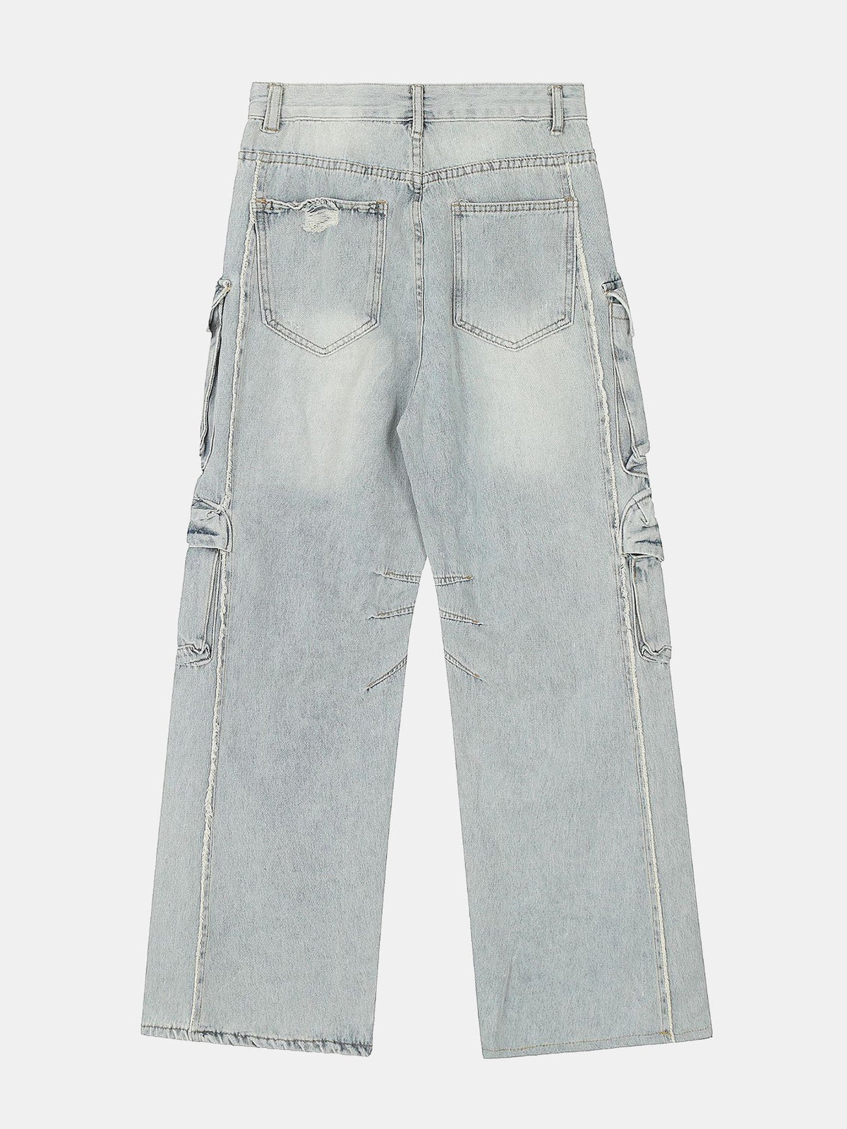 Washed Distressed Baggy Denim Cargo Pants