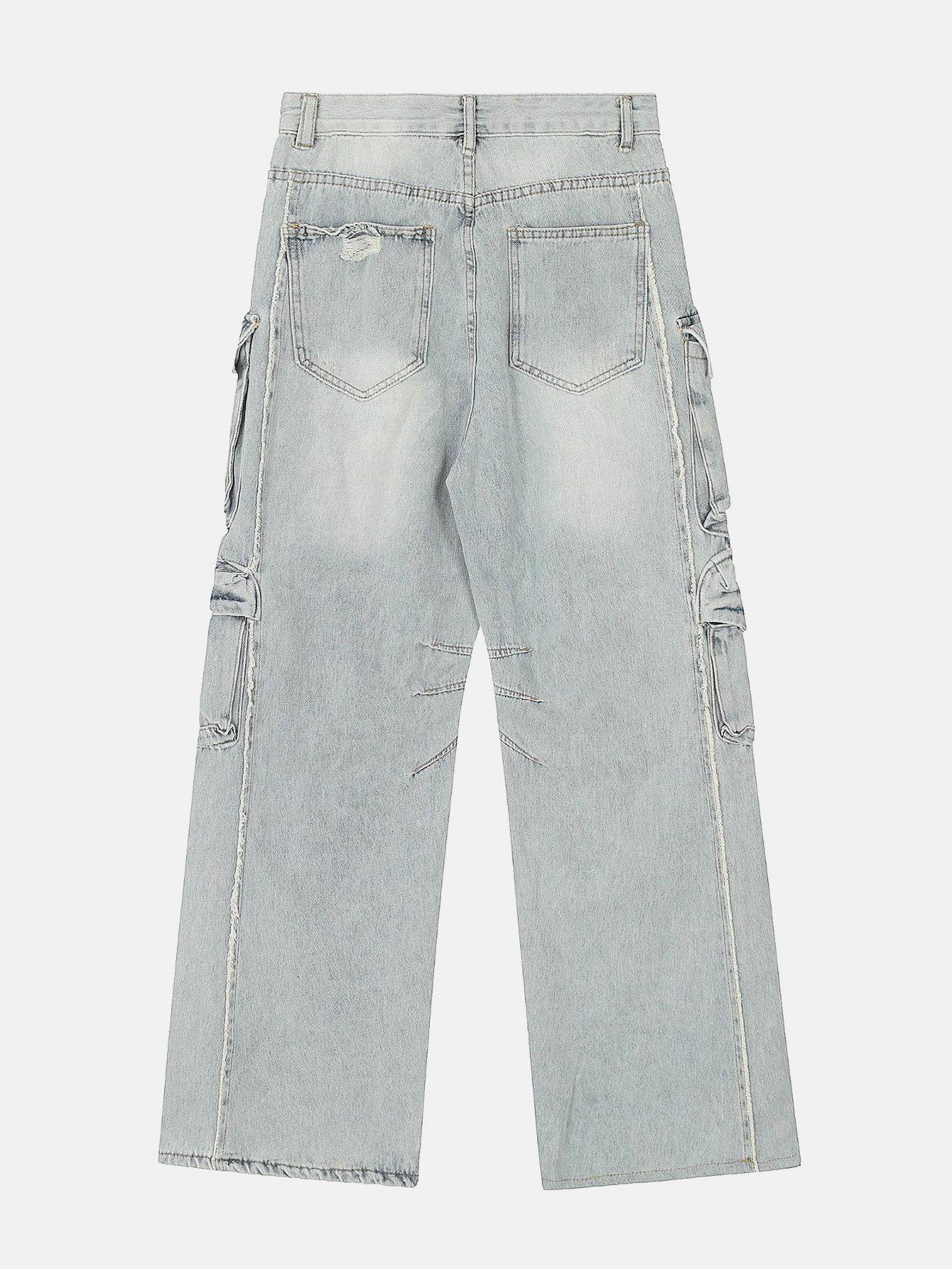 Washed Distressed Baggy Denim Cargo Pants