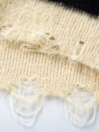 Cat Printed Distressed Knit Sweater
