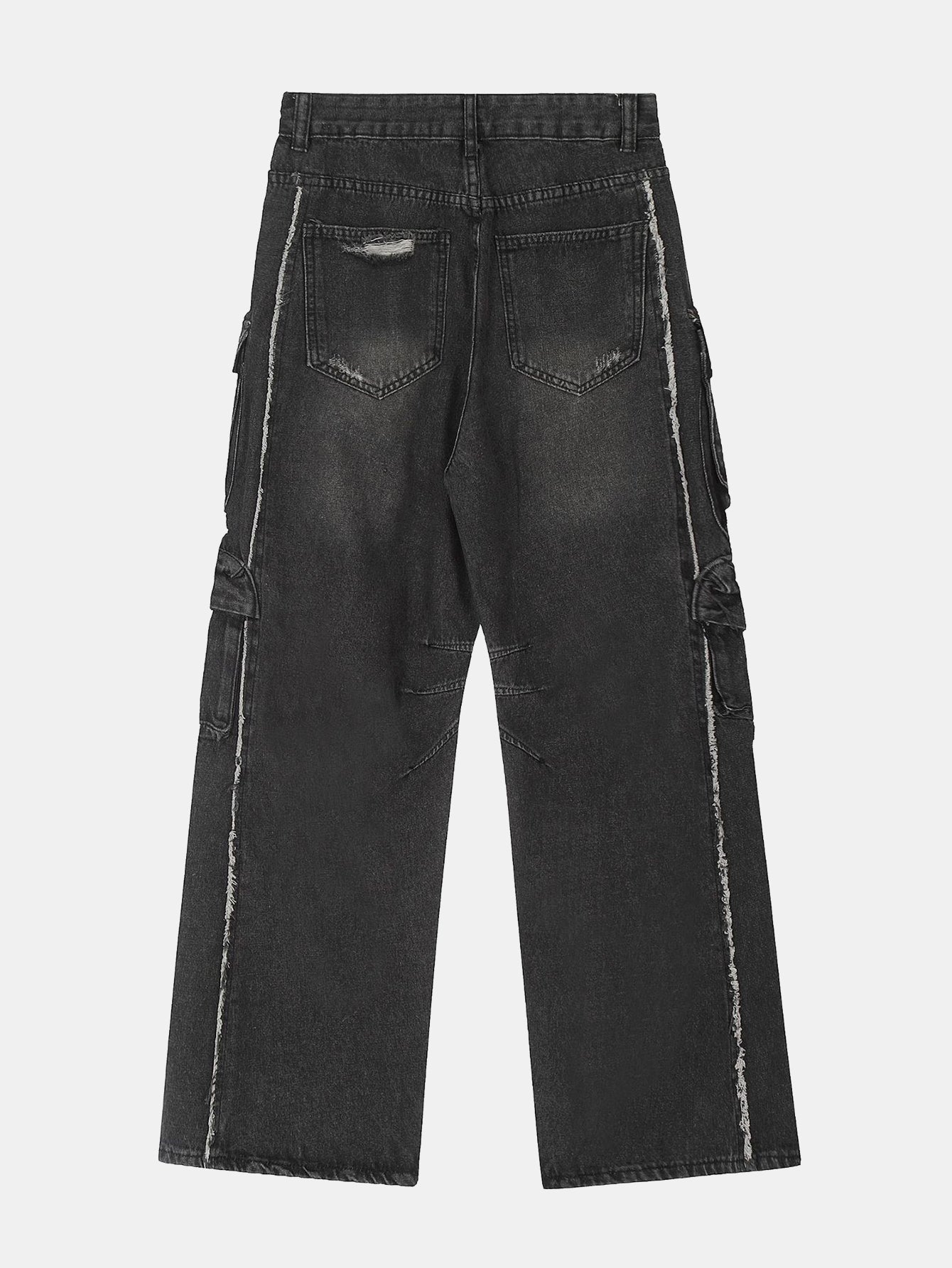Washed Distressed Baggy Denim Cargo Pants