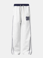 Number Print Wide-Leg Baggy Sweatpants