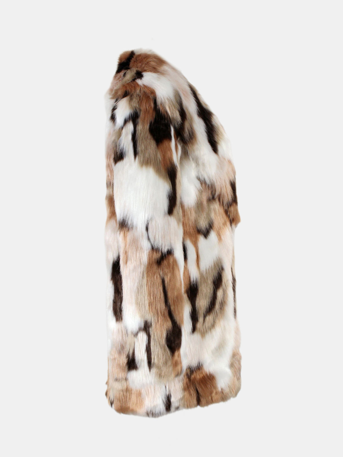 Mid-Length Patchwork Fluffy Furry Faux Fur Notched Lapel Coat