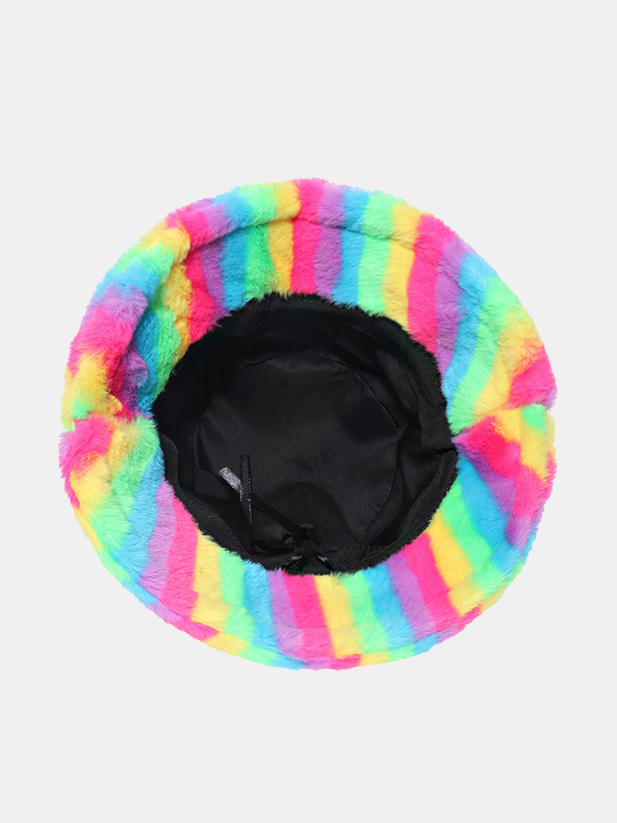Rainbow Striped Faux Fur Bucket Hat Soft Fluffy Fisherman Cap