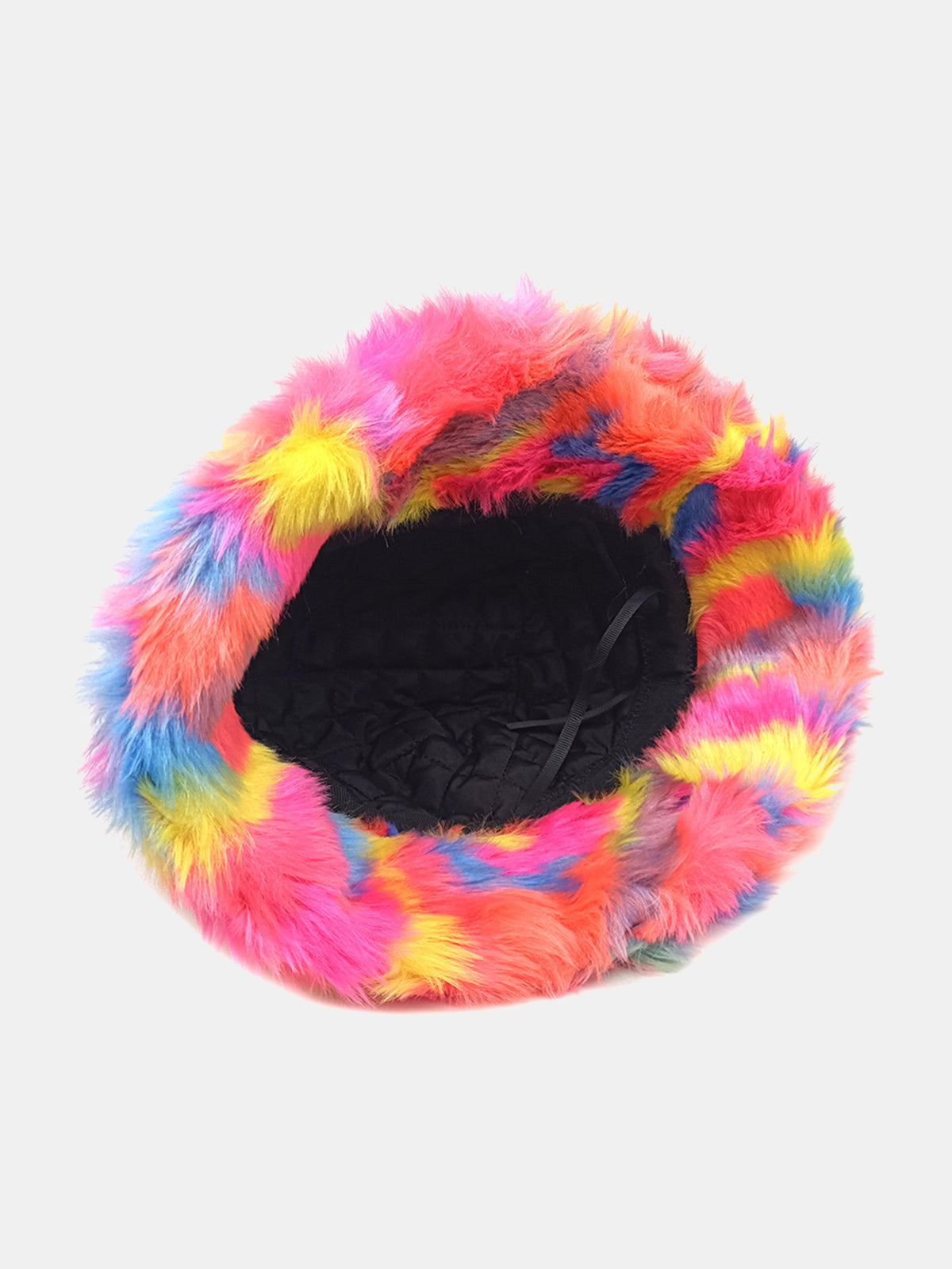 Rainbow Plush-Texture Faux Fur Bucket Hat
