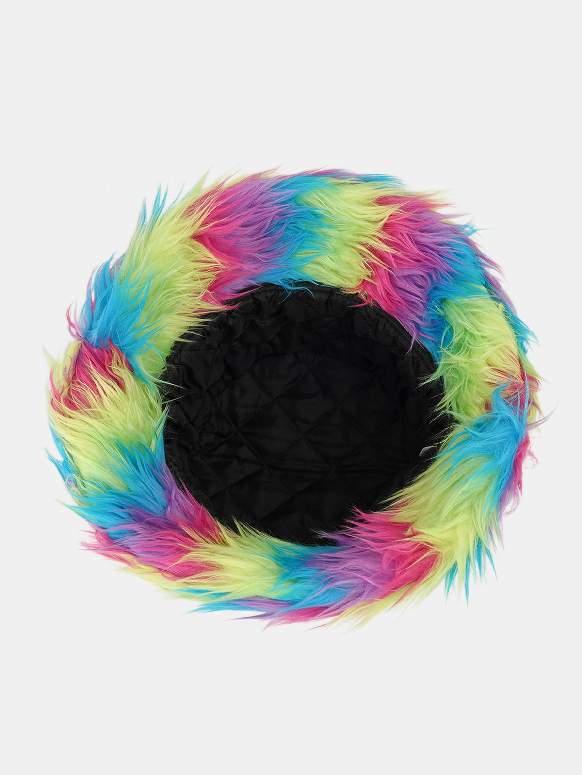 Long Shaggy Rainbow Faux Fur Bucket Hat Fluffy Winter Fisherman Hat