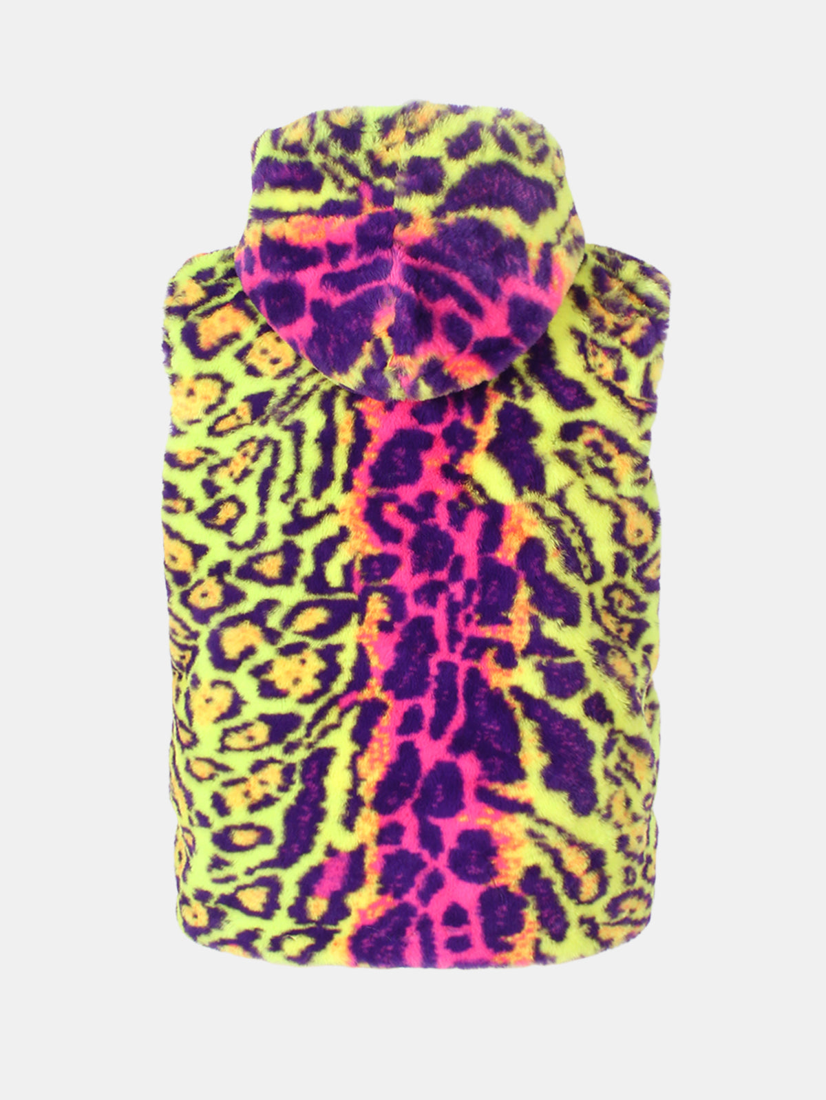 Colorful Leopard Print Faux Fur Hooded Vest