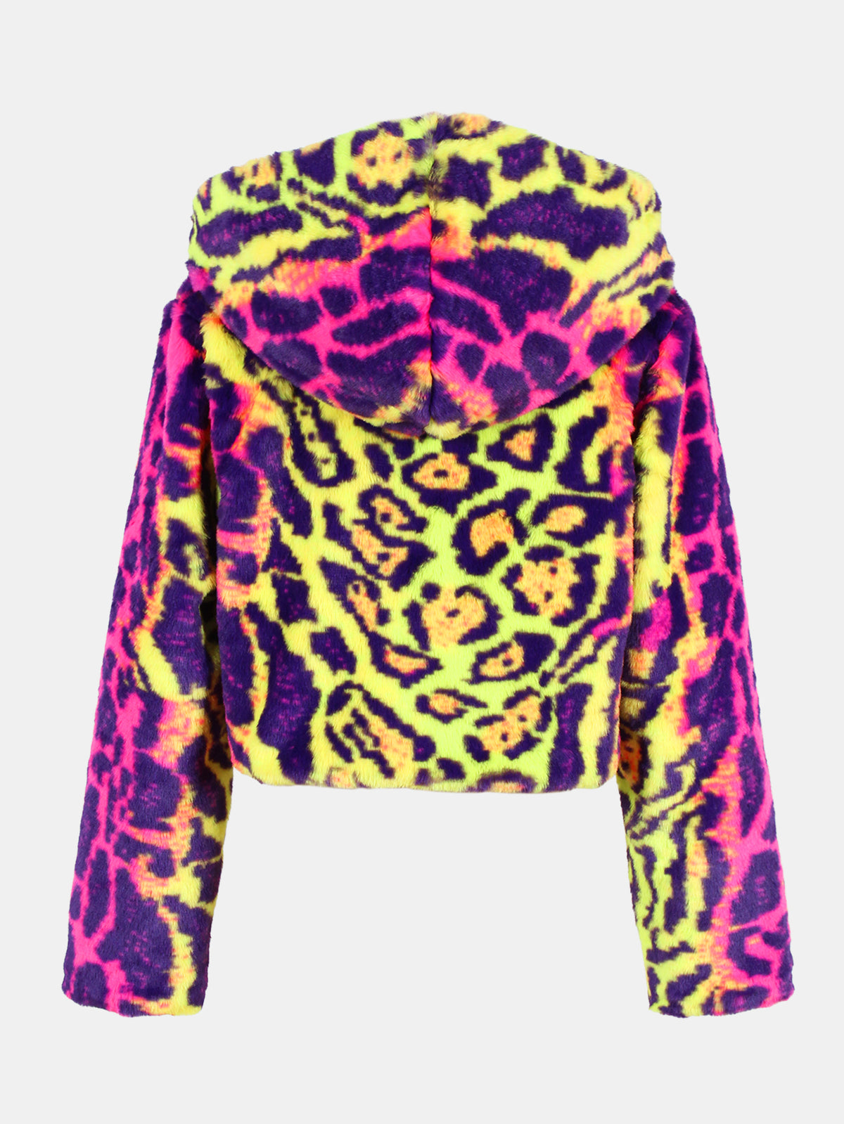 Women Colorful Leopard Print Fuzzy Fleece Cropped Hooded Jacket