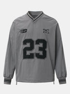 Long Sleeved Number Print V Neck Sweatshirt