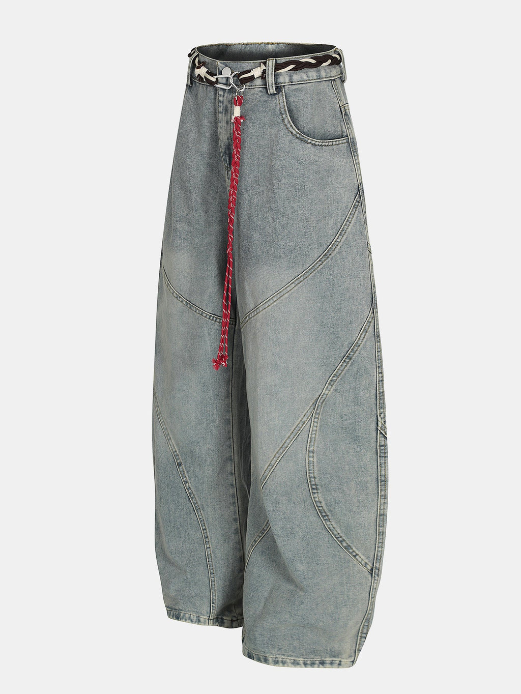 Washed Distressed Denim Baggy Pants