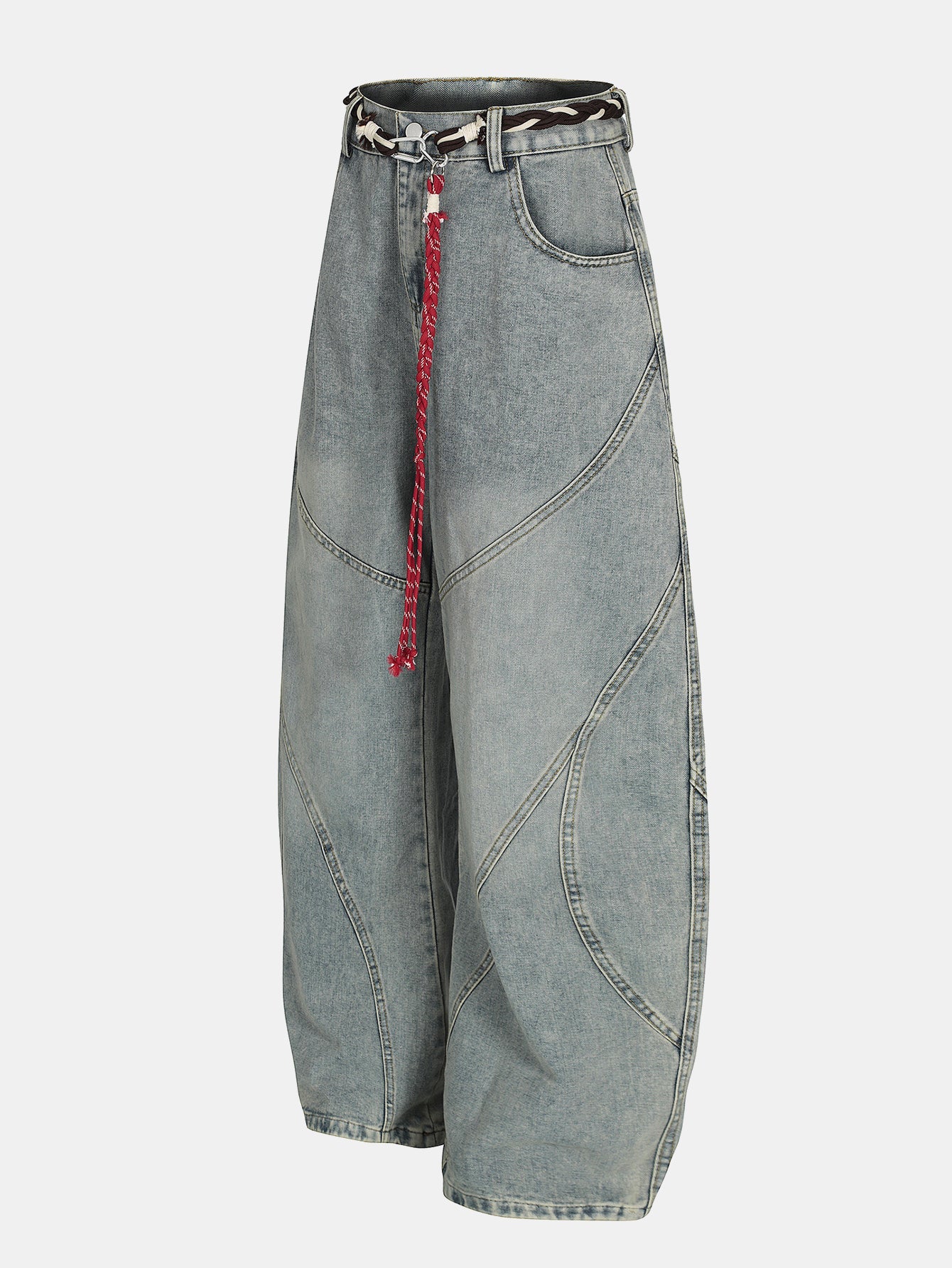 Washed Distressed Denim Baggy Pants