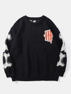 Skeleton Back Print Crew Neck Knit Sweater