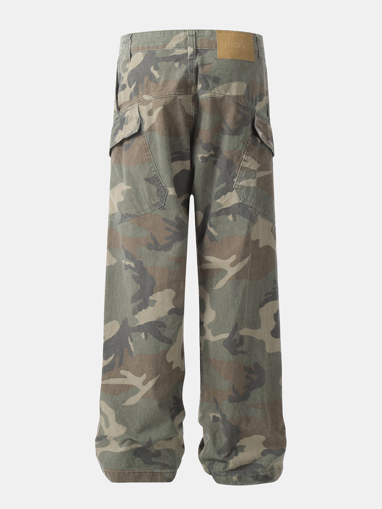 Camouflage Washed Distressed Denim Baggy Pants