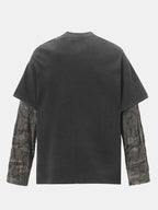 2 In 1 Slogan Print Distressed T-Shirt