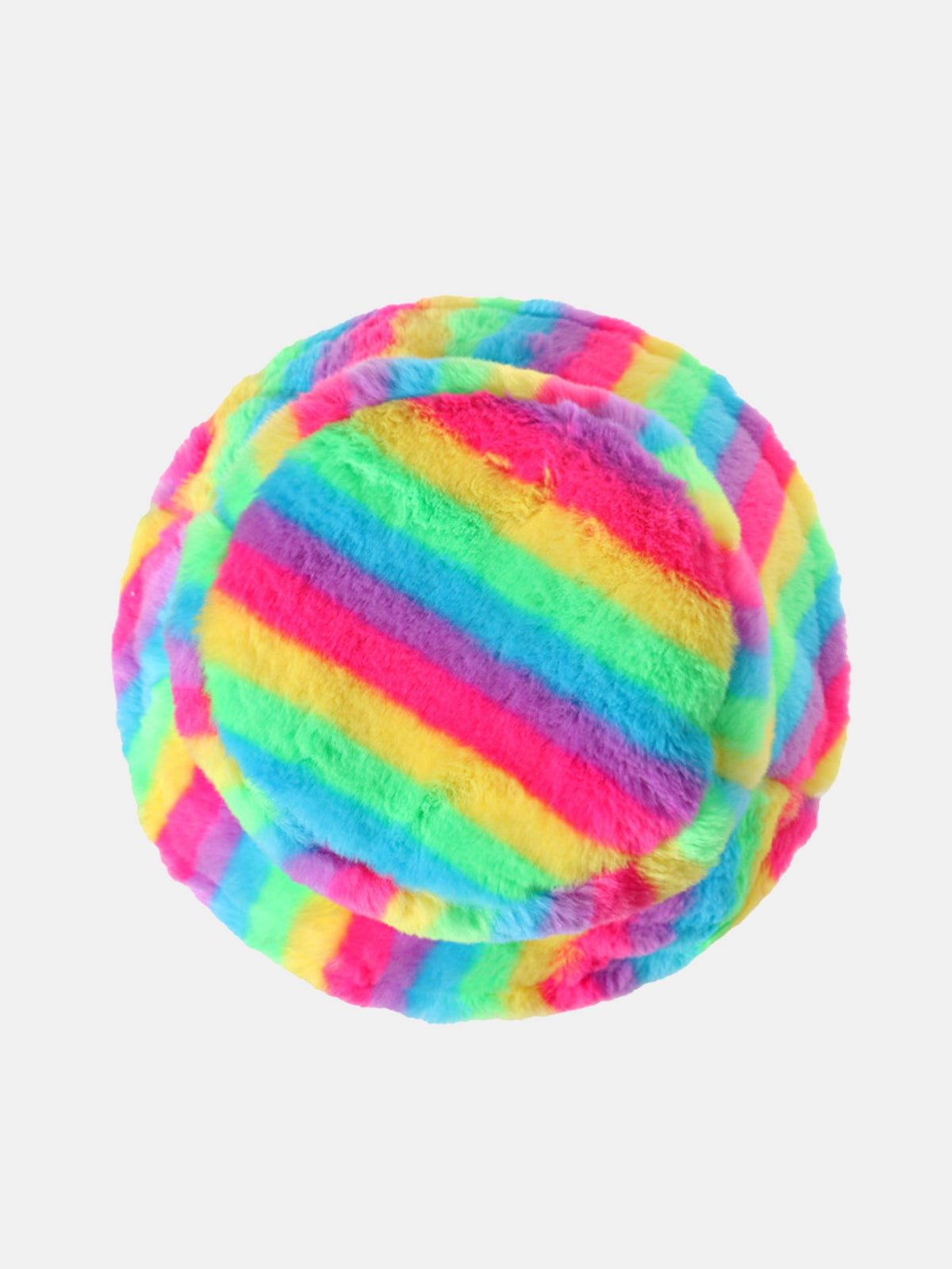 Rainbow Striped Faux Fur Bucket Hat Soft Fluffy Fisherman Cap