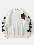 Skeleton Back Print Crew Neck Knit Sweater