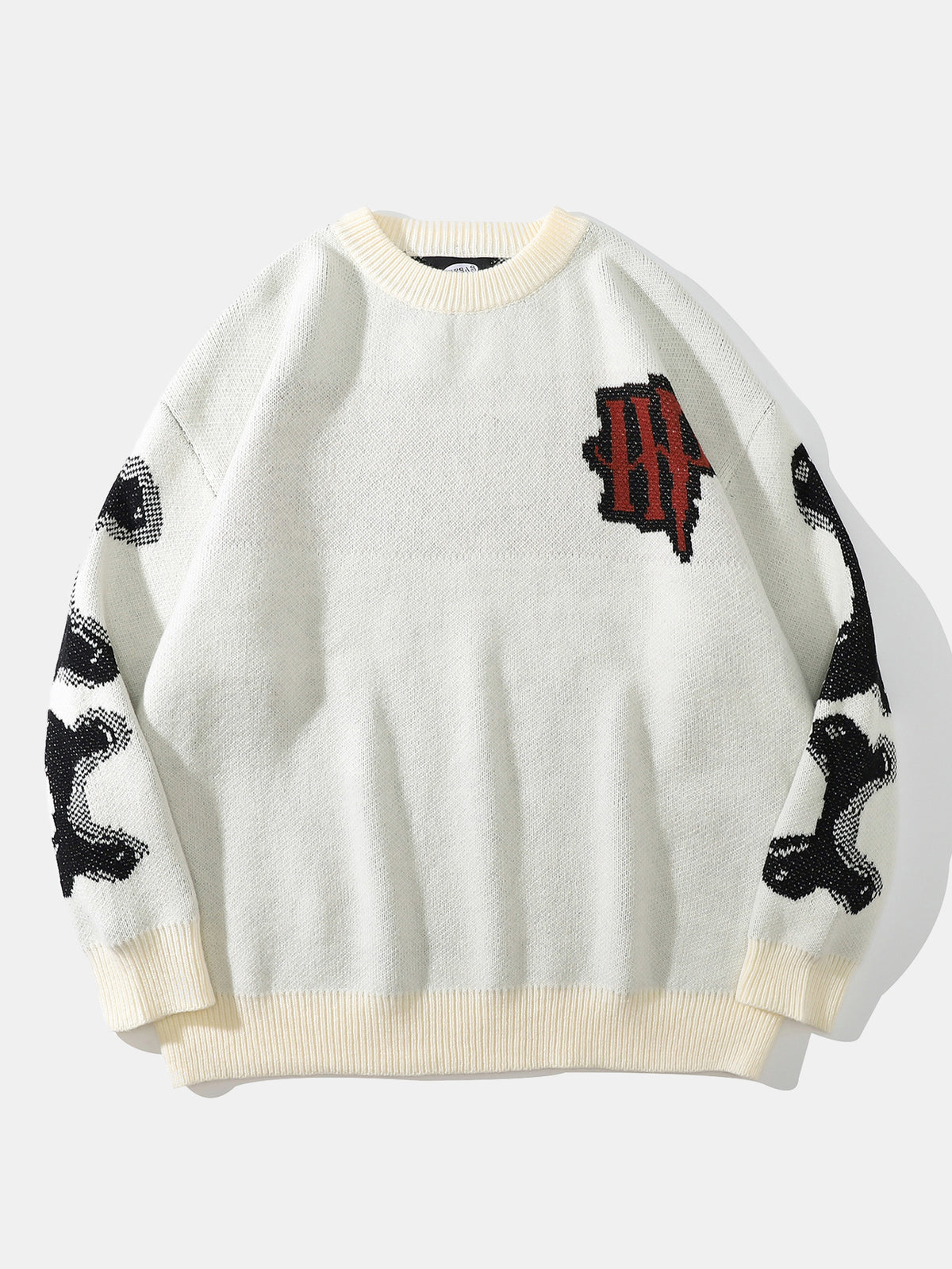 Skeleton Back Print Crew Neck Knit Sweater