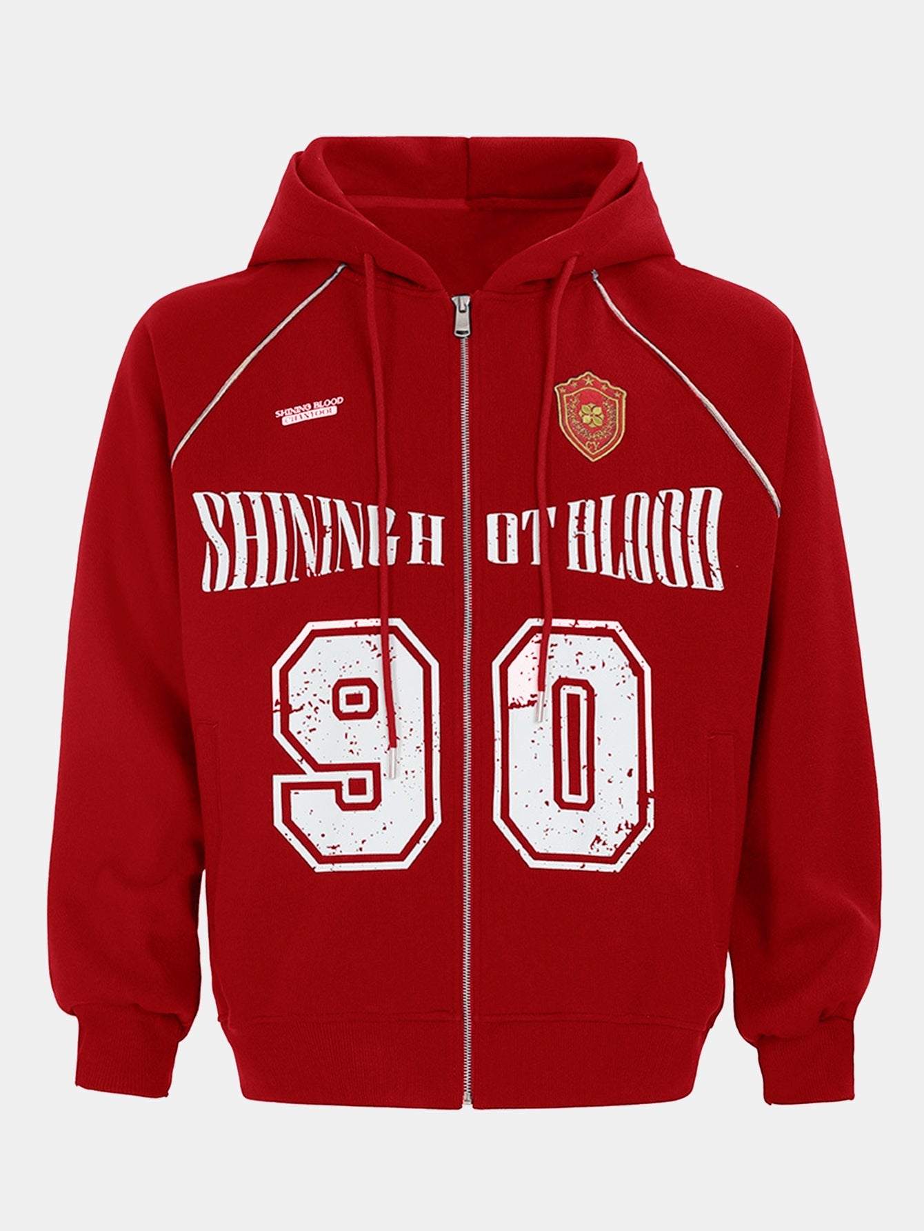 Oversize Number Print Zipper Hoodie