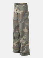 Camouflage Washed Distressed Denim Baggy Pants