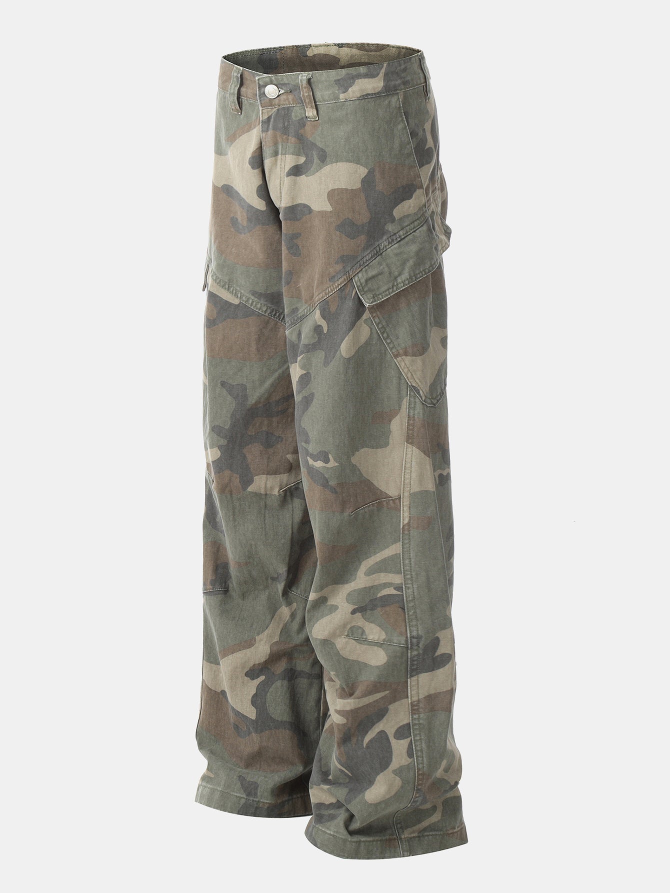 Camouflage Washed Distressed Denim Baggy Pants
