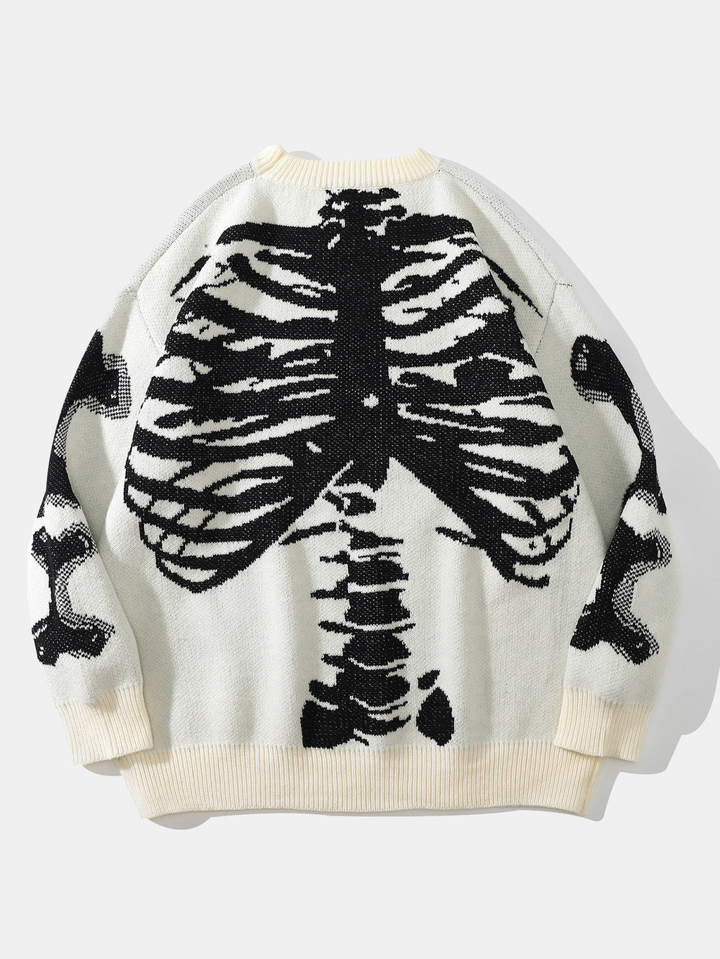 Skeleton Back Print Crew Neck Knit Sweater