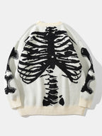 Skeleton Back Print Crew Neck Knit Sweater