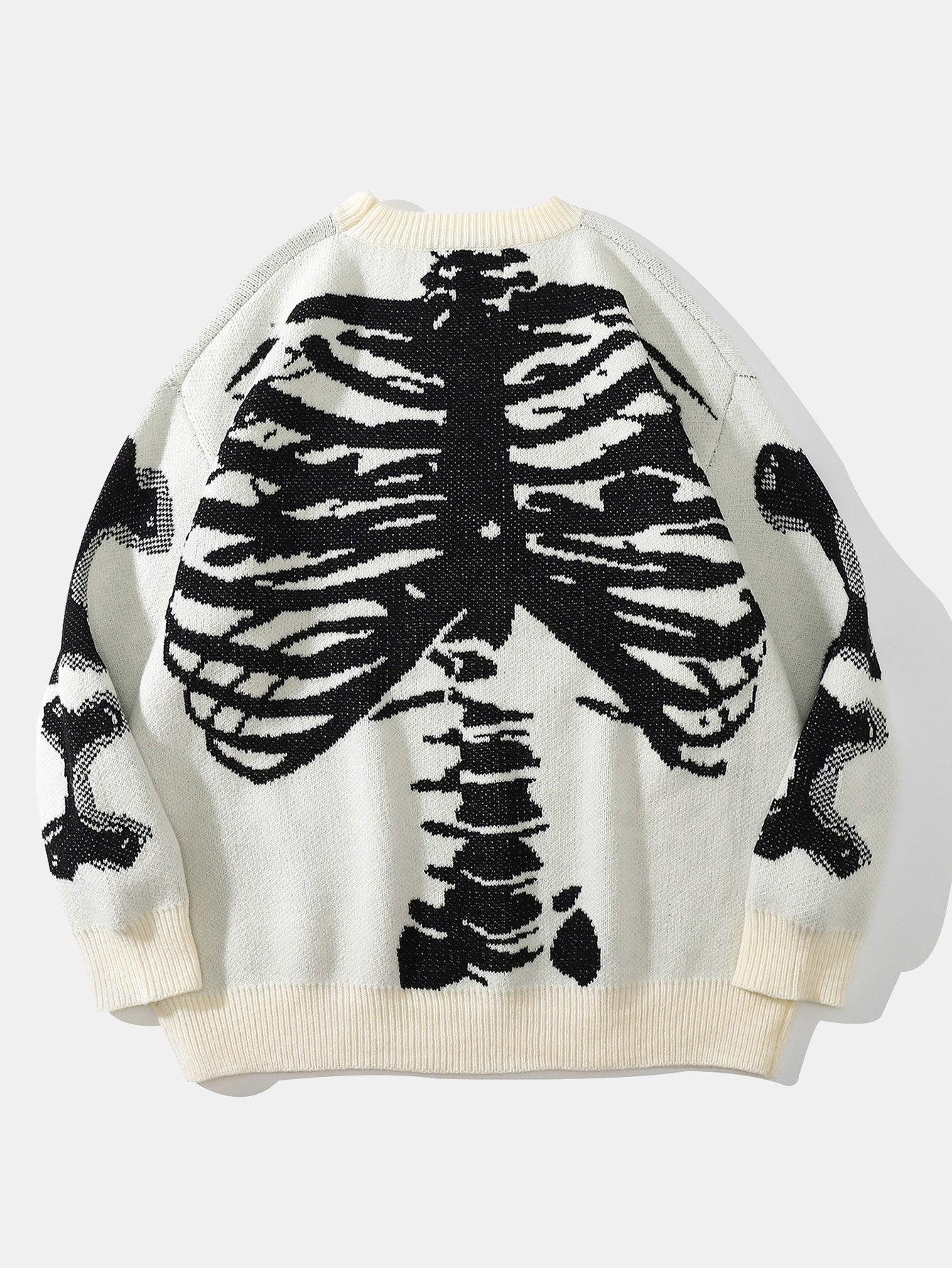 Skeleton Back Print Crew Neck Knit Sweater