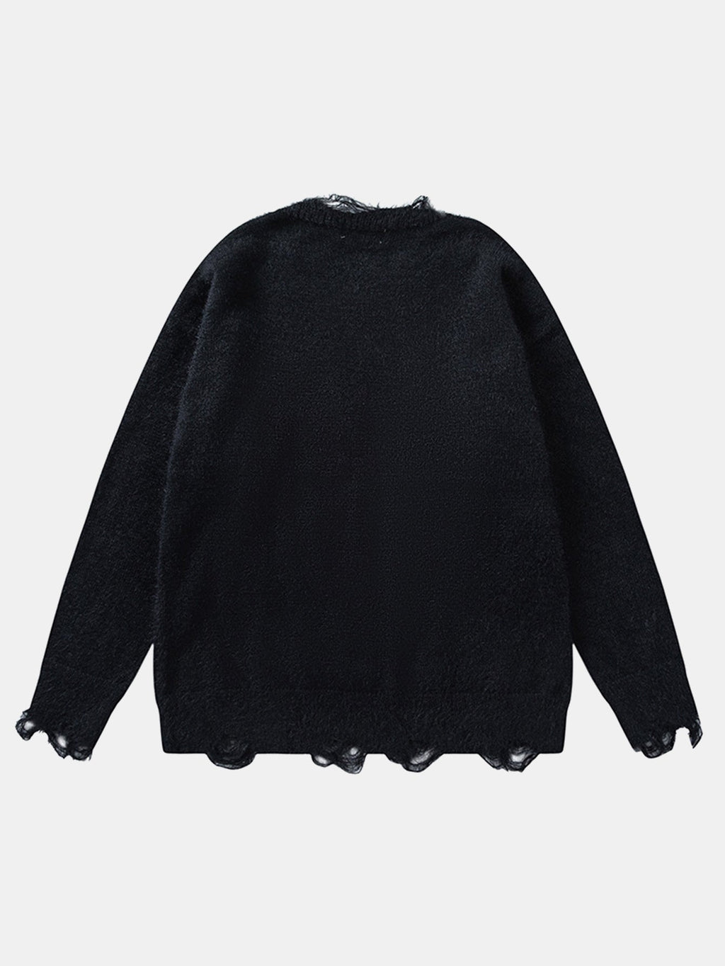 Cat Printed Distressed Knit Sweater