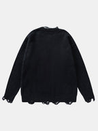 Cat Printed Distressed Knit Sweater