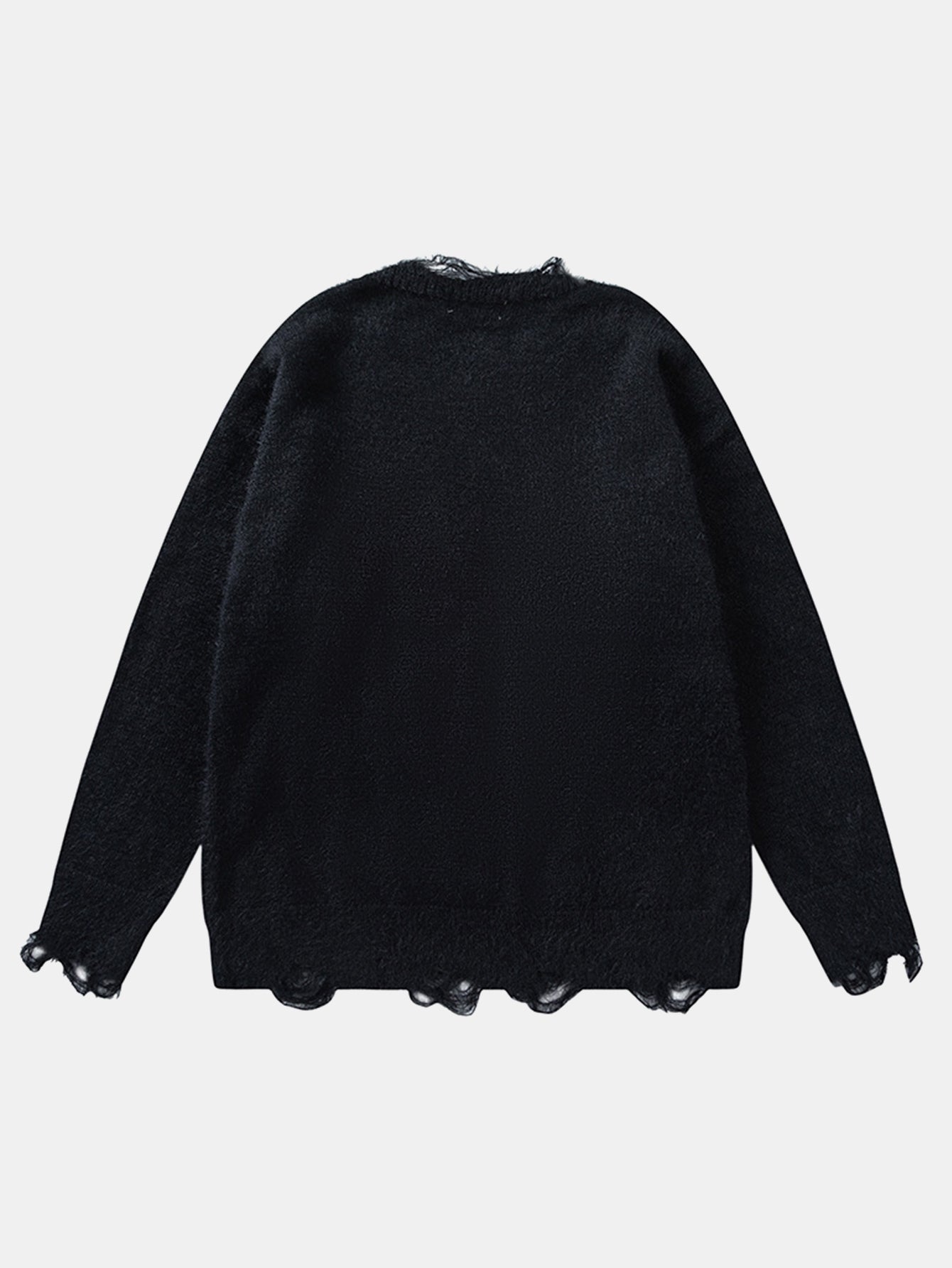 Cat Printed Distressed Knit Sweater