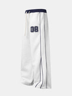 Number Print Wide-Leg Baggy Sweatpants