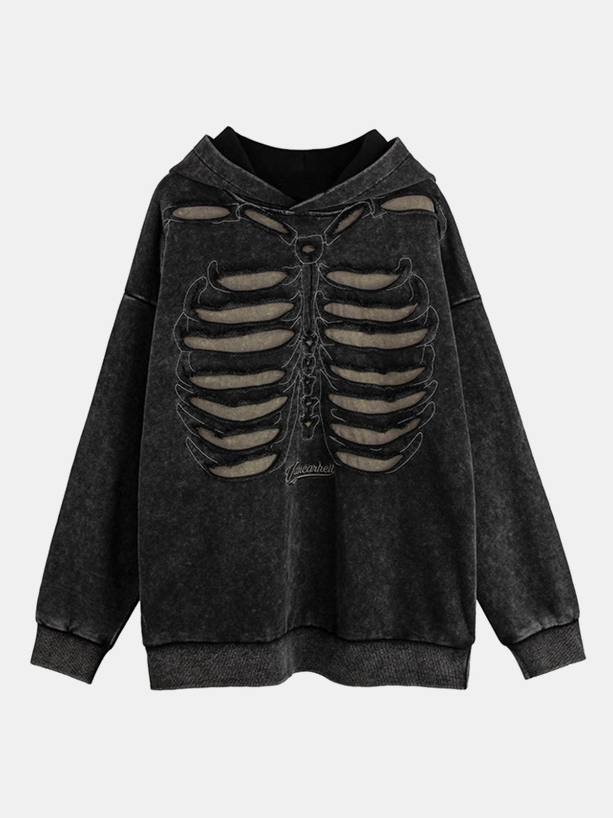 Oversize Skeleton Washed Distressed Hoodie