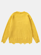 Cat Printed Distressed Knit Sweater