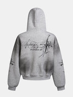 Distressed Cross Print Zipper Hoodie