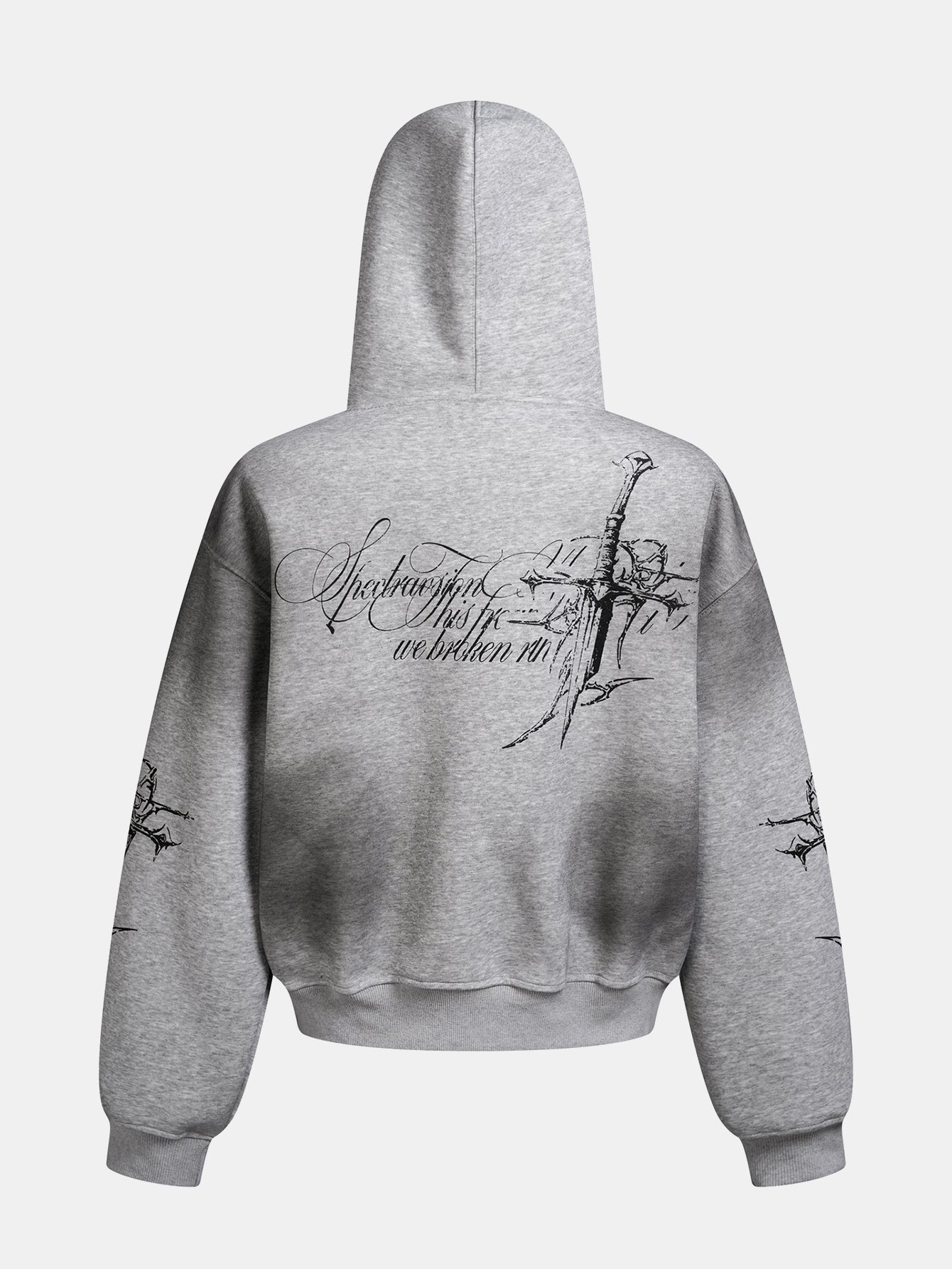 Distressed Cross Print Zipper Hoodie