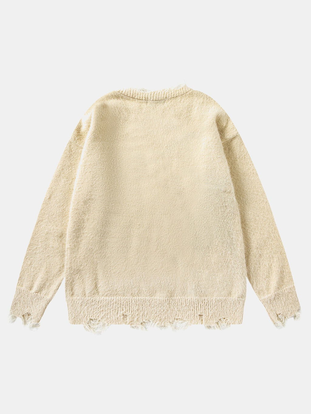 Cat Printed Distressed Knit Sweater