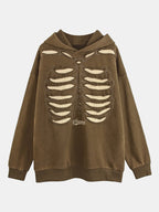 Oversize Skeleton Washed Distressed Hoodie