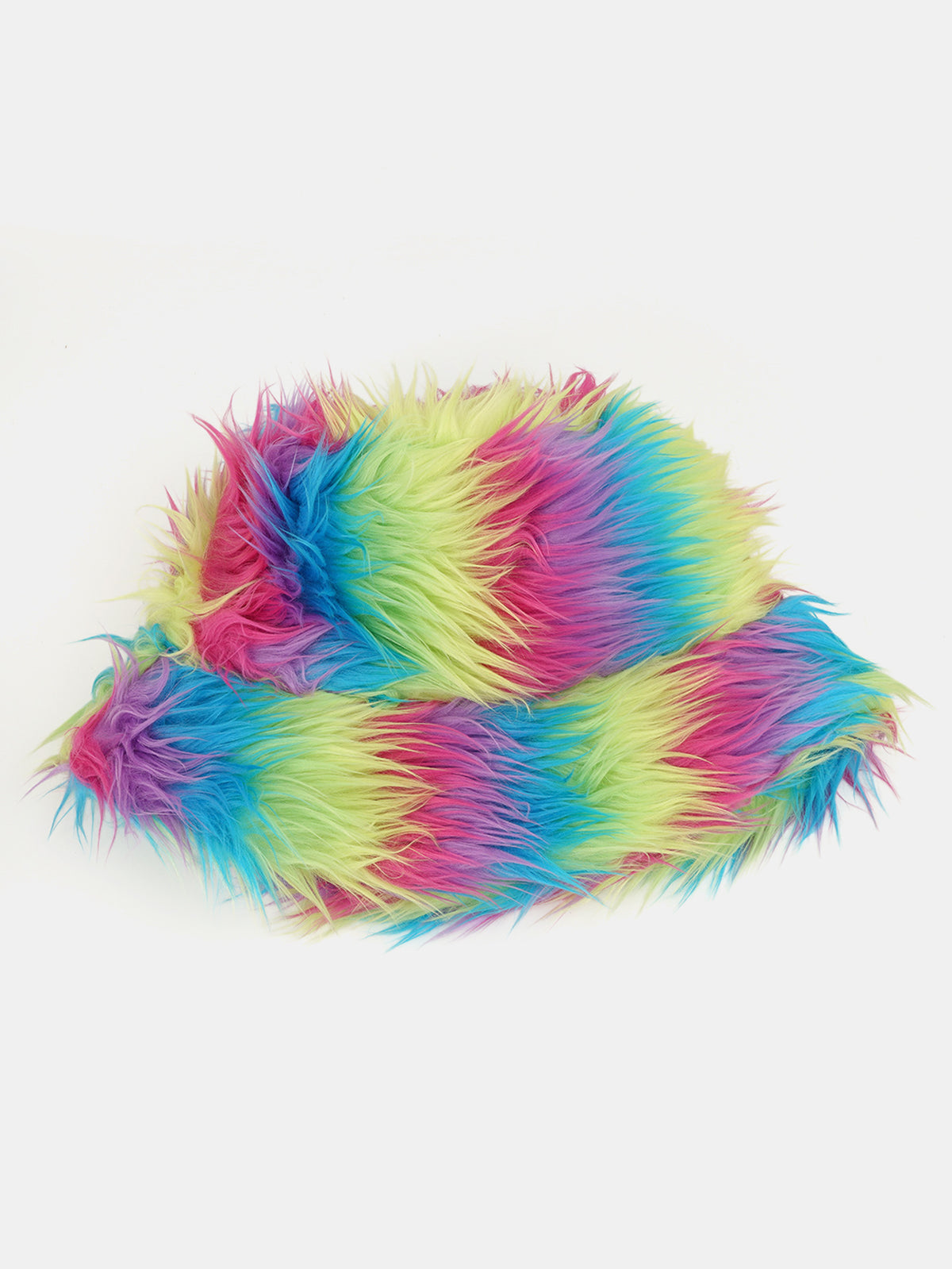 Long Shaggy Rainbow Faux Fur Bucket Hat Fluffy Winter Fisherman Hat