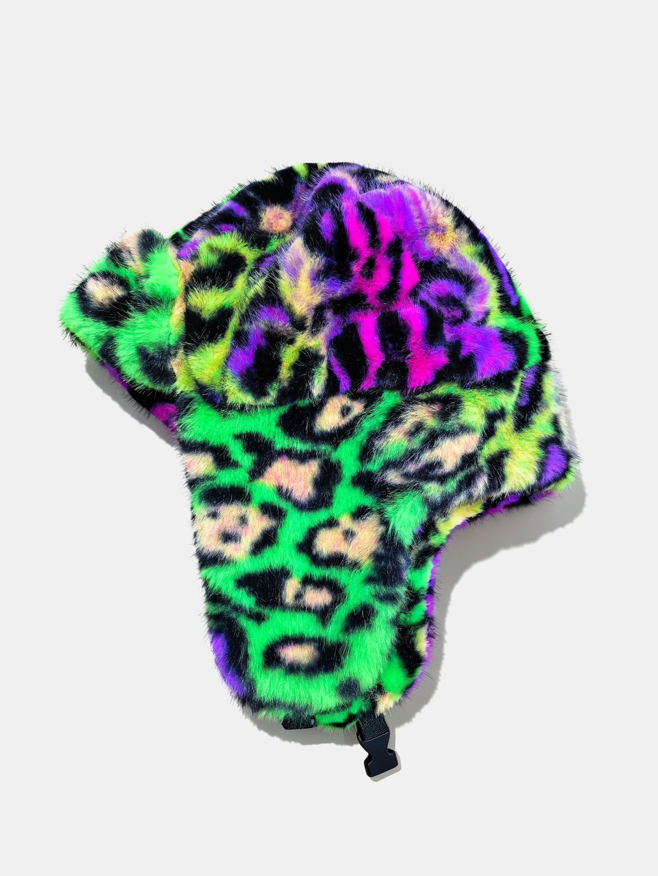 Y2K Colorful Leopard Faux Fur Trapper Hat Fluffy Winter Earflap Hat For Rave Party