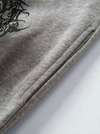 Boxy Faux Fur Collar Comic Character Print Zipper Hoodie