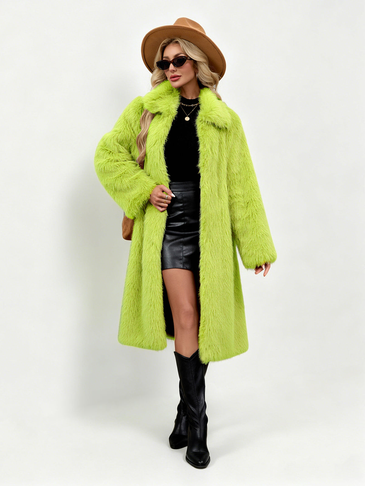 Y2K Shaggy Faux Fur Long Coat Fluffy Lapel Midi Overcoat For Rave & Winter Streetwear