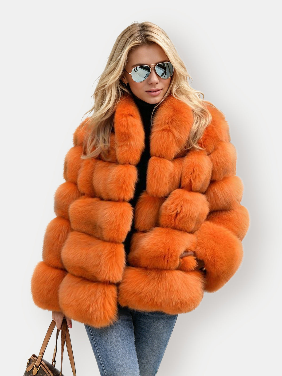 Horizontal Segmented Plush Furry Faux Fur Coat