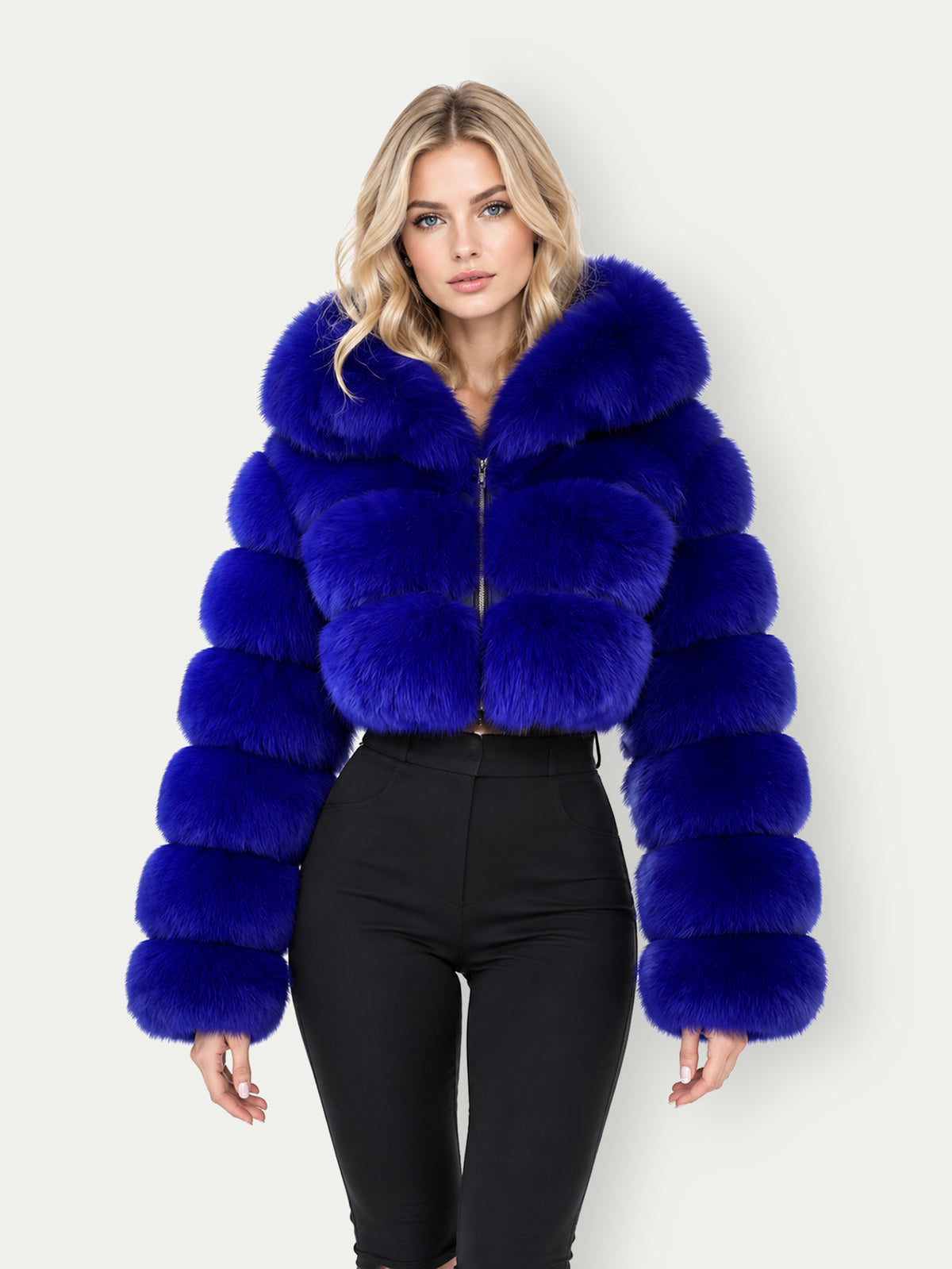 Faux Fox Fur Cropped Hooded Plush Jacket
